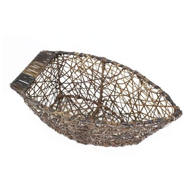 Beachcombers 5.75" x 12.5" Boat Skiff Shaped Decorative Wicker Tabletop Centerpiece Basket All Seasons Summer Beach House Coastal Nautical Ocean Home Table Decor Decoration Brown