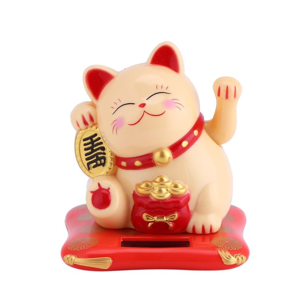 Acogedor Solar Waving Cat, Good Luck Cat, Welcoming Cat, for Home or Office Display, Car Decoration, Gift for Friends or Colleagues (Yellow)