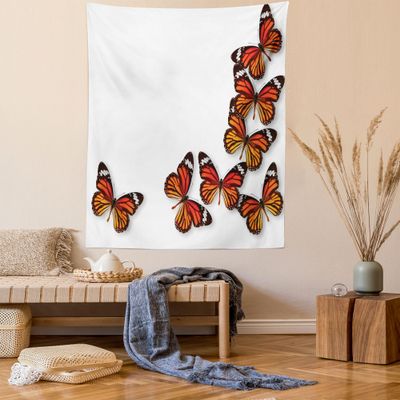 Ambesonne Butterflies Tapestry Twin Size, Monarch Butterfly Flying Frame Insect Exotic Weather, Wall Hanging Bedspread Bed Cover Wall Decor, 68" X 88", Dark Brown