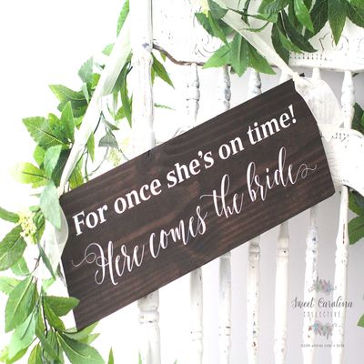 Fprqlyze Wooden Ring Bearer Sign Here Comes The Bride Ring Bearer Ring Bearer Signs Wedding Sign for Once Shes On Time