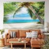 Ambesonne Ocean Tapestry King Size, Shadow Shade of a Coconut Palm Tree on White Sandy Seashore Image, Wall Hanging Bedspread Bed Cover Wall Decor, 104" X 88", Pale Green Pale Blue view 2