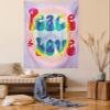 Ambesonne Groovy Tapestry Twin Size, Peace and Love Text in Tie Dye Effect Pattern Energetic Youthful Fun 60s 70s Hippie, Wall Hanging Bedspread Bed Cover Wall Decor, 68" X 88", Mauve Rainbow view 1