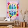 Ambesonne Groovy Tapestry Twin Size, Peace and Love Text in Tie Dye Effect Pattern Energetic Youthful Fun 60s 70s Hippie, Wall Hanging Bedspread Bed Cover Wall Decor, 68" X 88", Mauve Rainbow view 2