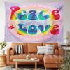 Ambesonne Groovy Tapestry King Size, Peace and Love Text in Tie Dye Effect Pattern Energetic Youthful Fun 60s 70s Hippie, Wall Hanging Bedspread Bed Cover Wall Decor, 104" X 88", Mauve Rainbow view 2