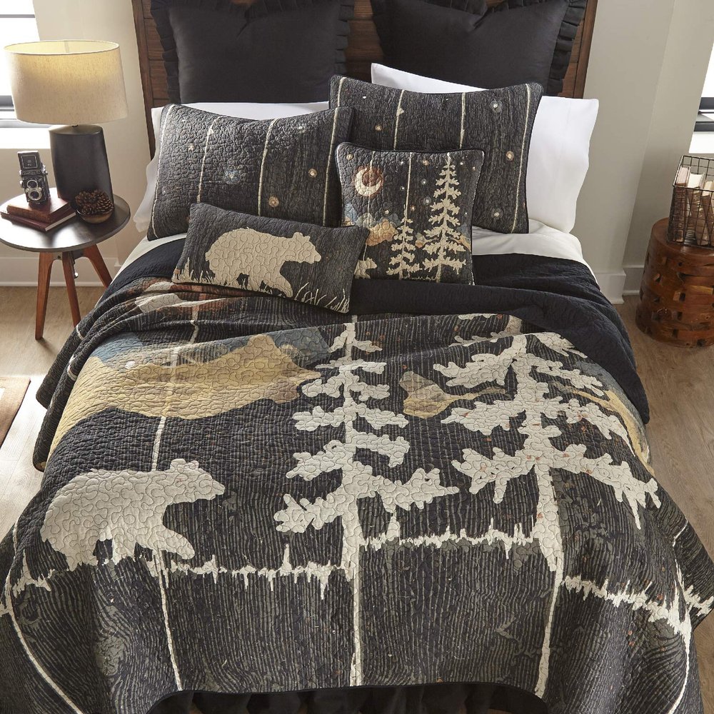 Donna Sharp Cotton Twin Quilt - Moonlit Bear Lodge Quilt with Bear Pattern - Fits Twin Size Beds - Machine Washable