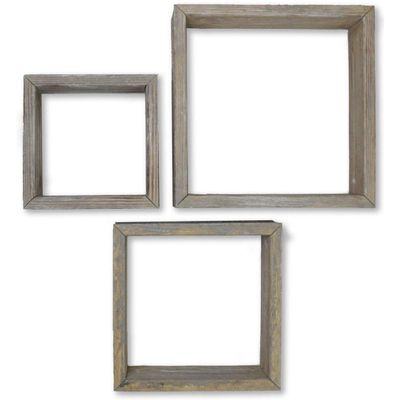 Ekena Millwork DECR15SBSQOBGY Set of 3, Square, Open Back, Vintage Farmhouse Shadow Box Shelves, Barnwood Decor Collection, Reclaimed Grey