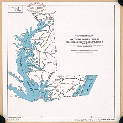 18" x 24" 1980 Map Of Maryland Eastern Shore Resource Conservation & Development Area Caroline Cecil Dorchester Kent Queen Annes Somerset Talbot Wicomico & Worcester Counties Maryland