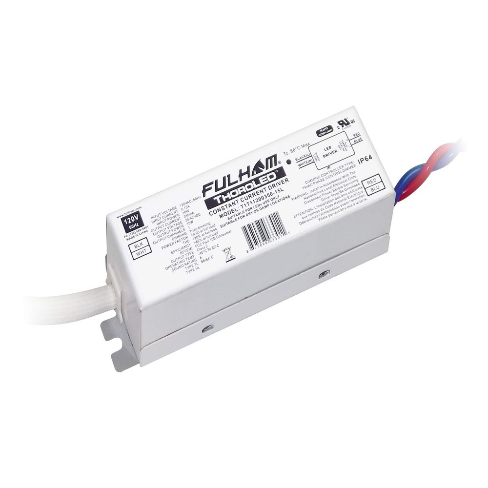 Fulham Lighting T1T11200350-15L ThoroLED-Single Channel-Triac Driver-120V Input-350mA Constant Current Output-Max 15W-ROHS Compliant-Linear Case-IP64 Dimming LED Driver
