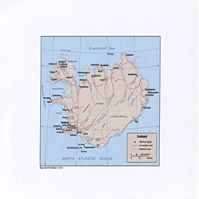 18" x 24" 1981 Map Of Iceland National Capital Seasonal Roads