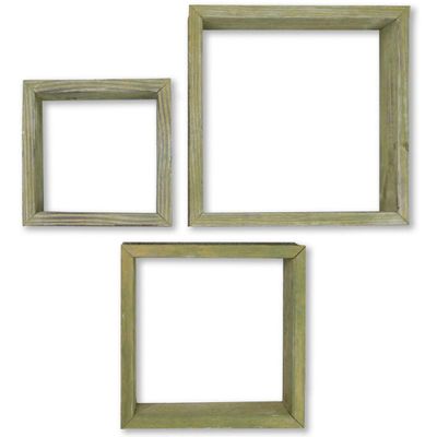 Ekena Millwork DECR15SBSQOBGR Set of 3, Square, Open Back, Vintage Farmhouse Shadow Box Shelves, Barnwood Decor Collection, Restoration Green