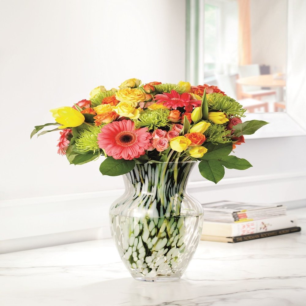 Barski - European Quality - Glass - 13.7" Height - Beautiful Hand Made Vase with Opal Raindrop Design - Made in Europe