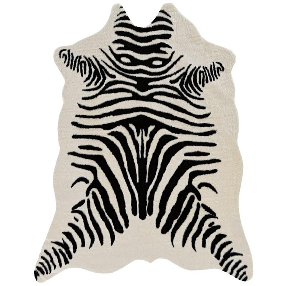 Linon Faux Hide Polyester Zebra Cowhide Area Rug in Ivory