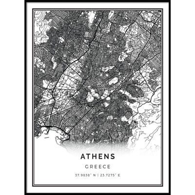Athens map poster print | Modern black and white wall art | Scandinavian home decor | Greece City prints artwork | Fine art posters 20x30