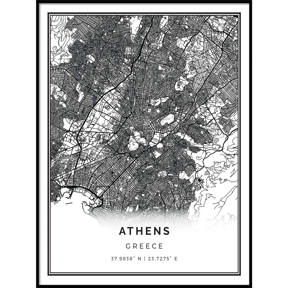 Athens map poster print | Modern black and white wall art | Scandinavian home decor | Greece City prints artwork | Fine art posters 20x30