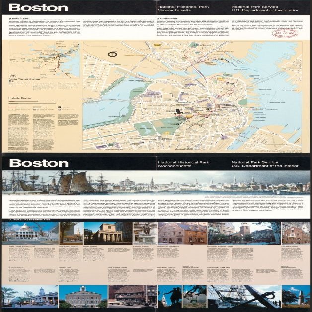12" x 24" 1982 Map Of Massachusetts Boston National Historical Park