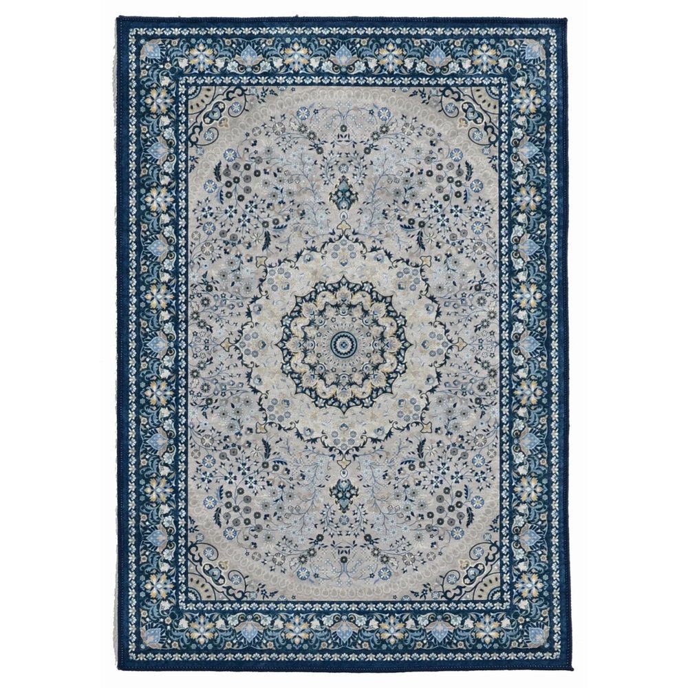 Linon Emerald Collection Cream/Blue 3.3x5