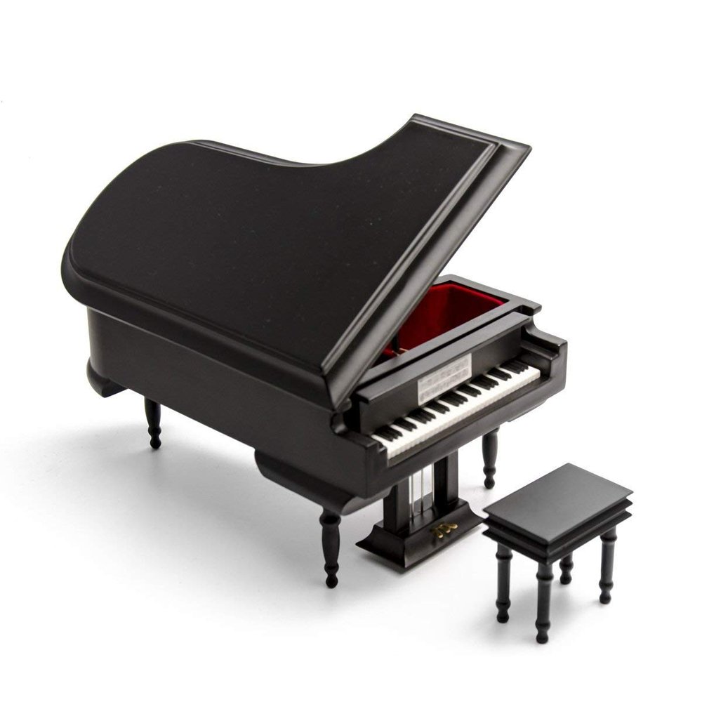 Black Wooden Grand Piano Musical Box with Compartment for Rings and Earrings 18 Note Piano Jewelry Music Box - Many Songs to Choose - Choral of The Cantata