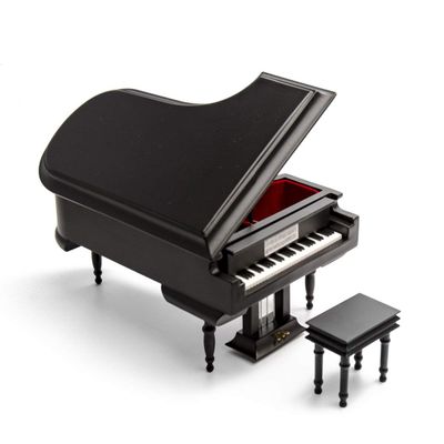 Black Wooden Grand Piano Musical Box with Compartment for Rings and Earrings 18 Note Piano Jewelry Music Box - Many Songs to Choose - Diamond's are A Girls Best Friend