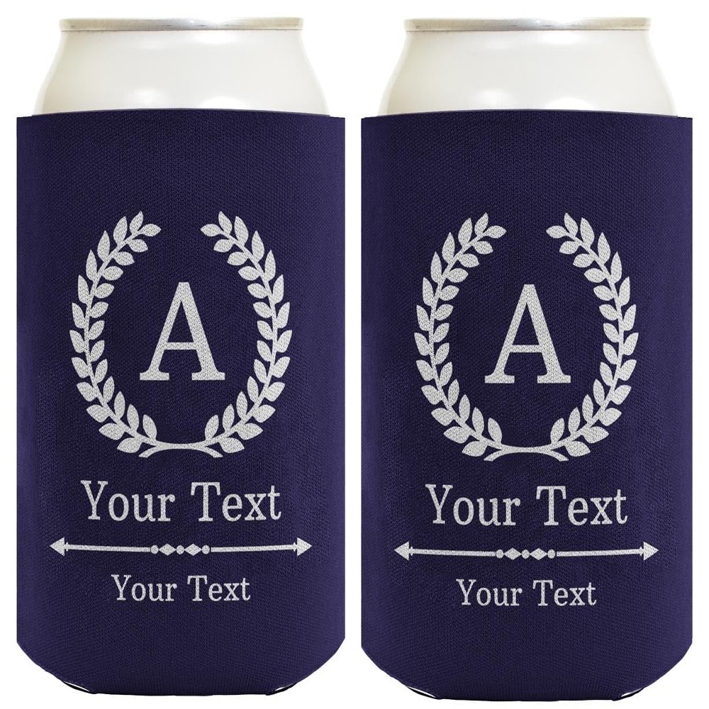 Personalized Coolie Initial Wreath Wedding Gift 2-pack Personalized Can Coolie Drink Coolers Navy