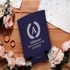Personalized Coolie Initial Wreath Wedding Gift 2-pack Personalized Can Coolie Drink Coolers Navy view 2