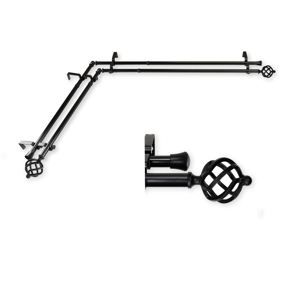 A&F Rod Dcor - Medusa Double Corner Window Curtain Rod 28-48 inch (Each Side) - Black