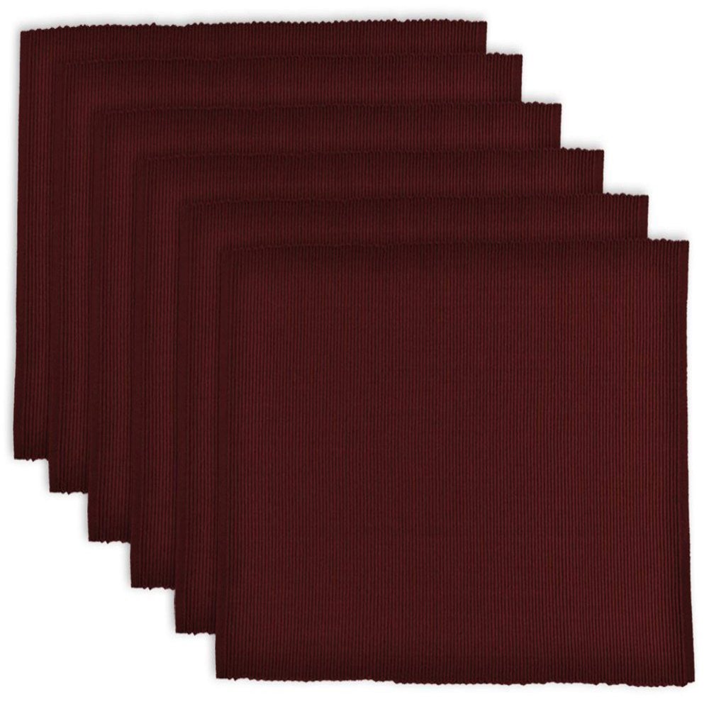 Ribbed Textured Cotton Placemats - 19 - Wine Red - Set of 6