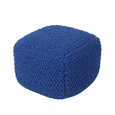 Christopher Knight Home Knox Knitted Cotton Pouf, Navy
