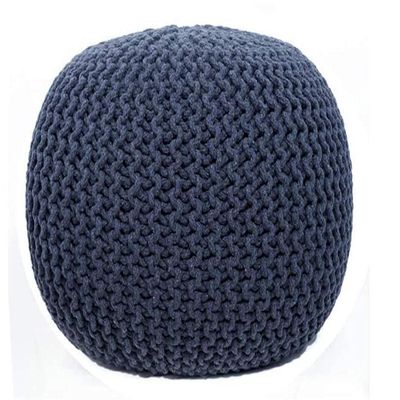 FRELISH DECOR Round Pouf Ottoman Hand Knitted 100% Cotton Pouf Foot Stool - Knitted Bean Bag - Floor Chair for Living Room Bedroom - Foot Rest for Couch (20 Diameter x 14 Height) - Dark Grey
