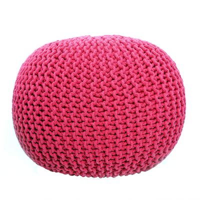 FRELISH DECOR Round Pouf Ottoman Hand Knitted 100% Cotton Pouf Foot Stool - Knitted Bean Bag - Floor Chair for Living Room - Bedroom Foot Rest for Couch (20 Diameter x 14 Height) - Dark Pink