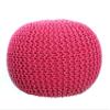 FRELISH DECOR Round Pouf Ottoman Hand Knitted 100% Cotton Pouf Foot Stool - Knitted Bean Bag - Floor Chair for Living Room - Bedroom Foot Rest for Couch (20 Diameter x 14 Height) - Dark Pink view 1