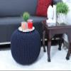 FRELISH DECOR Round Pouf Ottoman Hand Knitted 100% Cotton Pouf Foot Stool - Knitted Bean Bag - Floor Chair for Living Room Bedroom - Foot Rest for Couch (20 Diameter x 14 Height) - Navy view 2