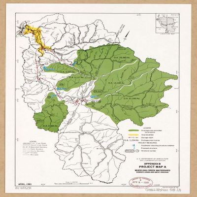 18" x 24" 1981 Map Of Wheeling Creek Watershed Pennsylvania & West Virginia