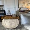 FRELISH DECOR Round Pouf Ottoman Hand Knitted 100% Cotton Pouf Foot Stool - Knitted Bean Bag - Floor Chair for Living Room Bedroom - Foot Rest for Couch (20 Diameter x 14 Height) - Natural view 2