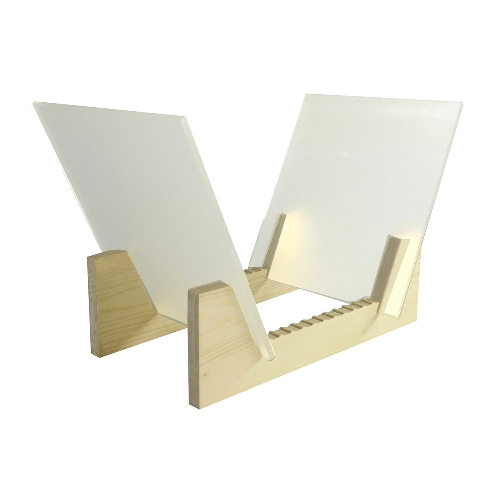 FixtureDisplays Vinyl Record Storage 25-Album Display Holder LP Organizer Tabletop LP Stand Pine Base & Clear Acrylic Frame 16983-NPF