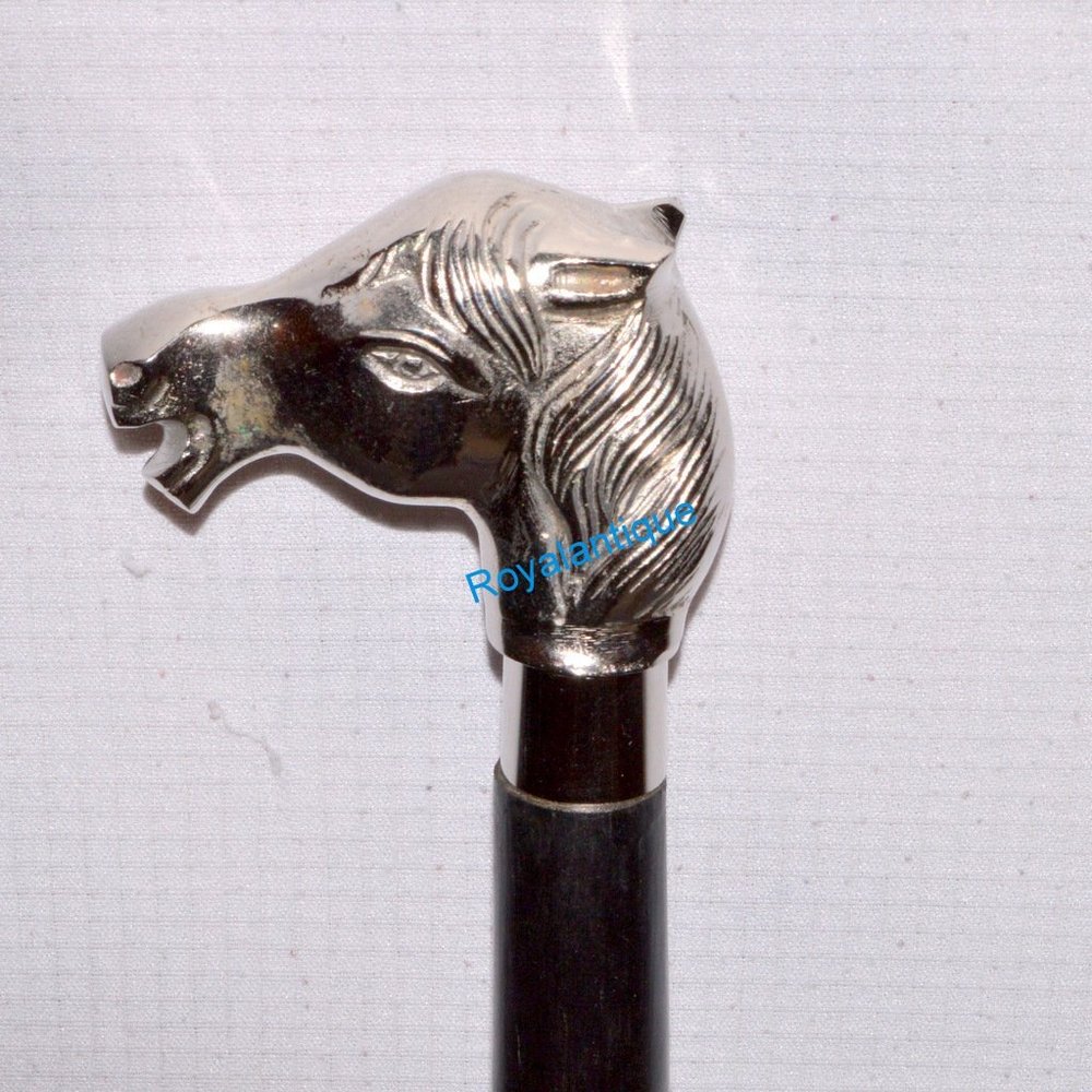 ROYALANTIQUE Nautical Brass Head Stick Walking Cane Ornate Spiral Carved Wood Camping & Hiking