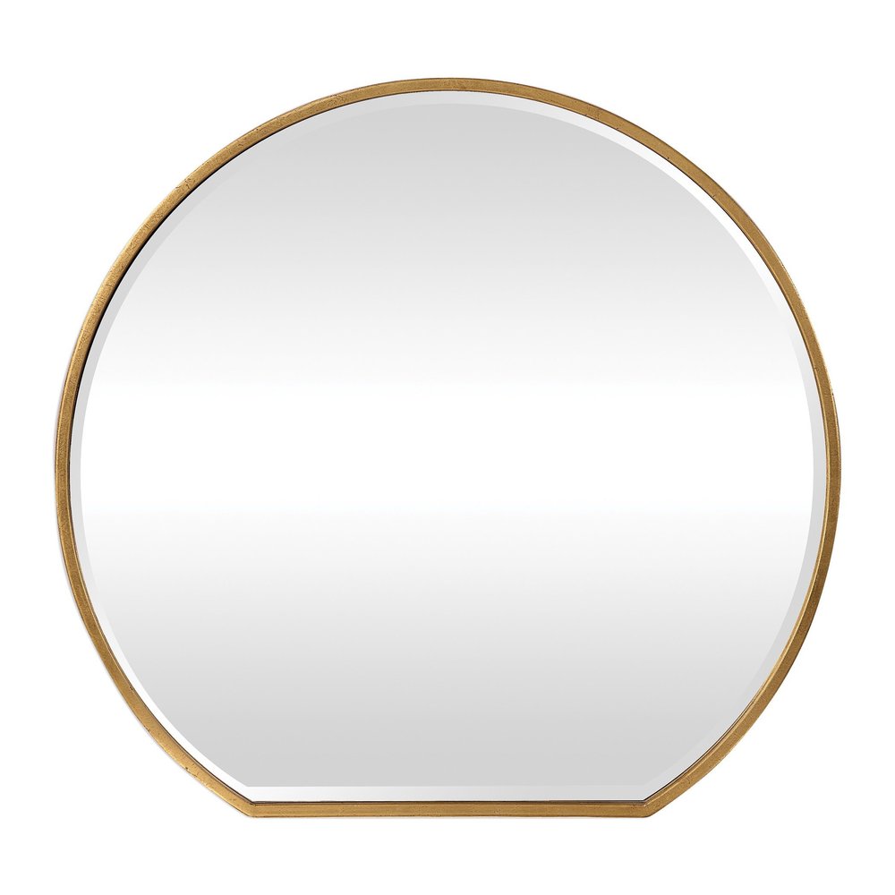 MY SWANKY HOME Luxe Gold Iron Round Arch Wall Mirror | 42" Sunrise Vanity Circle Thin Frame