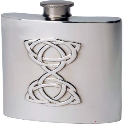 6oz Pewter Hip Flask With Double Celtic Triangle Embossed Design
