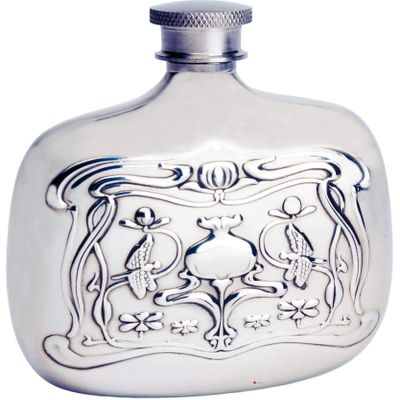 4oz Pewter Bottle Hip Flask With Embossed Nouveau Design Art