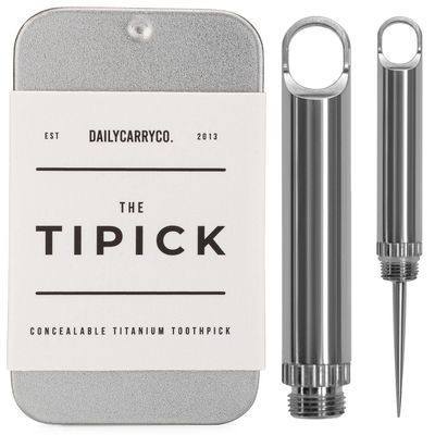 DAILYCARRYCO. TiPick Titanium Toothpick Holder - Portable Metal Travel Toothpick - Reusable EDC Micro Toothpick - Compact & Convenient, On-the-Go - Polished Titanium Construction