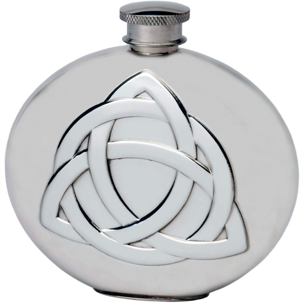 6oz Pewter Hip Flask Embossed Celtic Triangle Design Gift for Personalisation