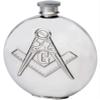 6oz Round pewter Hip Flask With Embossed Masonic Design view 1