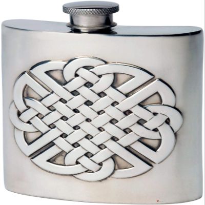 6oz Pewter Hip Flask With Embossed Celtic Knot Design Kidney Flask