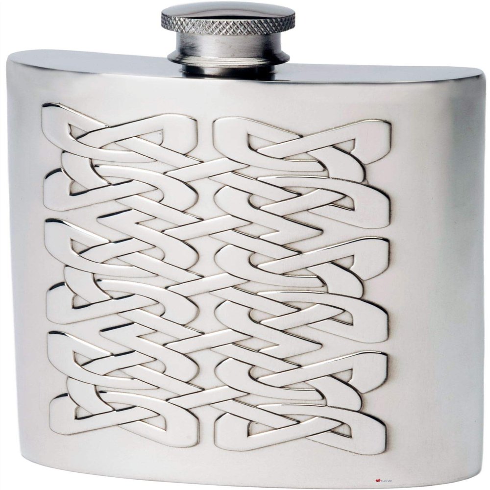 6oz Pewter Hip Flask with Embossed Celtic Viking Design