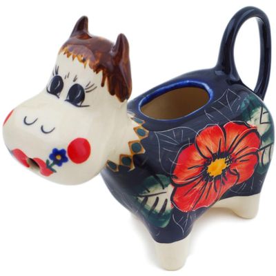 Polmedia Polish Pottery Cow Shaped Creamer UNIKAT - Poppy Passion Pattern Handmade in Boleslawiec Poland + Certificate of Authenticity