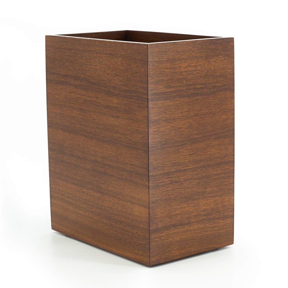KAHL WOOD DECOR Teak Bath Wastebasket Luxury Satin Finish Home Bathroom Office Trash Can