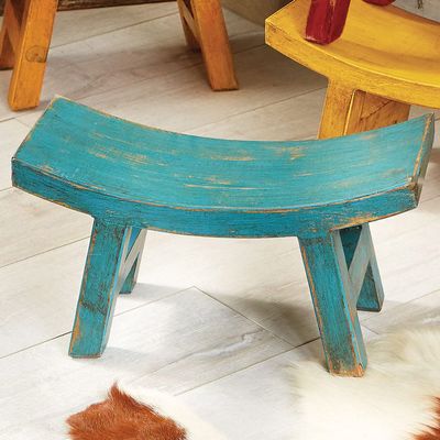 BLACK FOREST DECOR Wood Santa Fe Sitter Stool - Turquoise