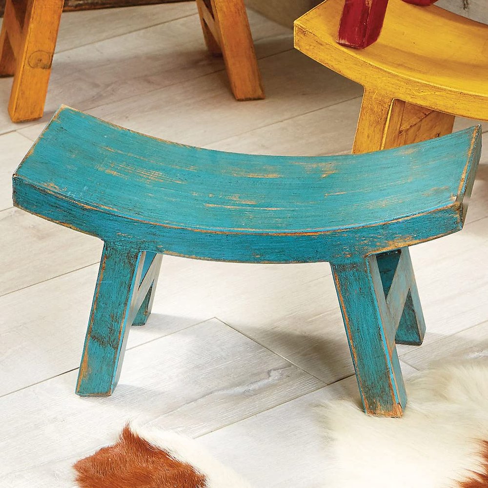BLACK FOREST DECOR Wood Santa Fe Sitter Stool - Turquoise