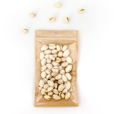 100 Bags/Pack Clear Front Kraft Paper Back with Round Hang-hole Food Safe Resealable Packagaing Bags (7.9" x 11.8", Clear/Kraft)