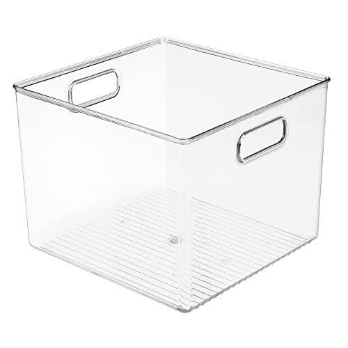 mDesign Plastic Modern Storage Organizer Bin Basket with Handles - 4 Pack - Clear