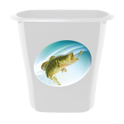 3 Gallon White Plastic Wastebasket Trash Can for The Bathroom or Game Room Featuring The Choice of Your Favorite Novelty Theme Logo Decal (Bass)